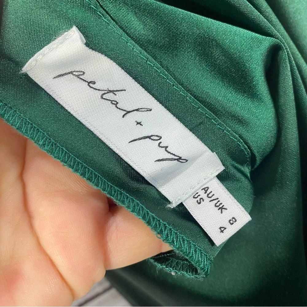PETAL + PUP EMERALD GREEN LOW CUT BACK SILKY SIZE 4 HIGH LOW HEM DRESS - Picture 8 of 12